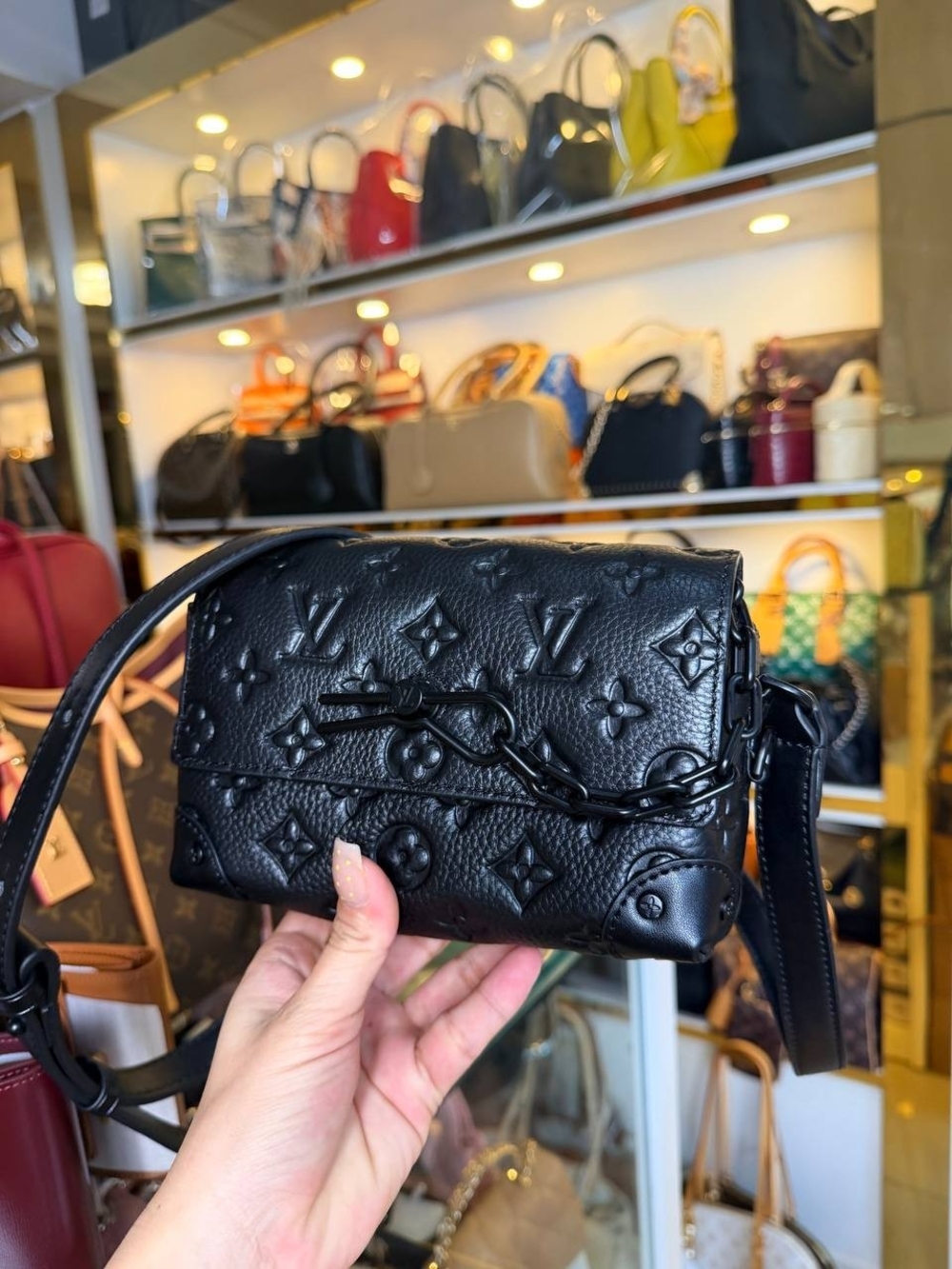 Louis Vuitton Black Embossed Monogram Crossbody Bag